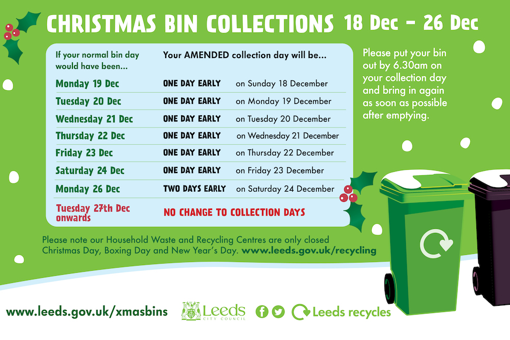 Festive Waste And Recycling Collection Arrangements Announced South   Christmas Bins Facebook 2022 1200x630PX3 