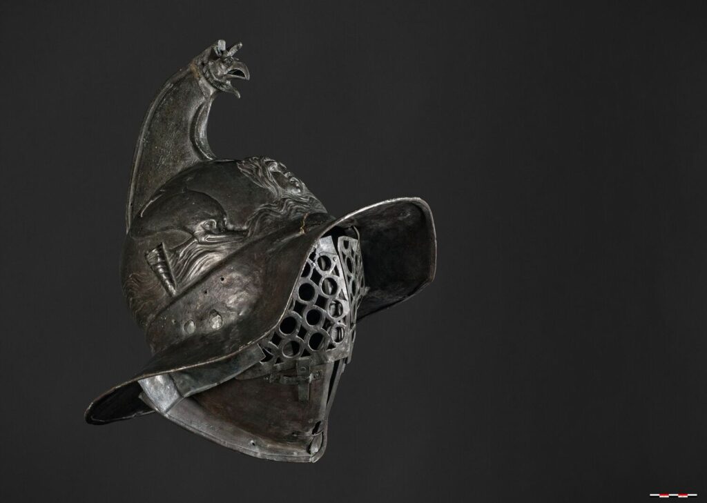 Image of a helmet of a Thraex credit Museo Archeologico Nazionale di Napoli (National Archaeological Museum of Naples)